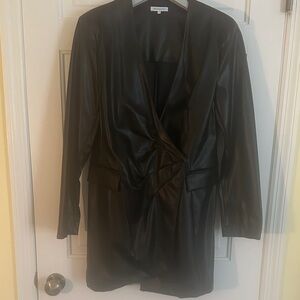 Crescent Black Faux Leather Blazer